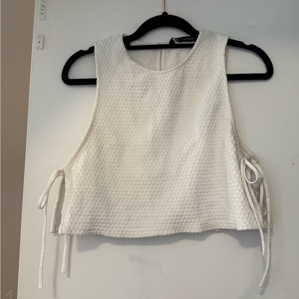 White Textured Sleeveless Top